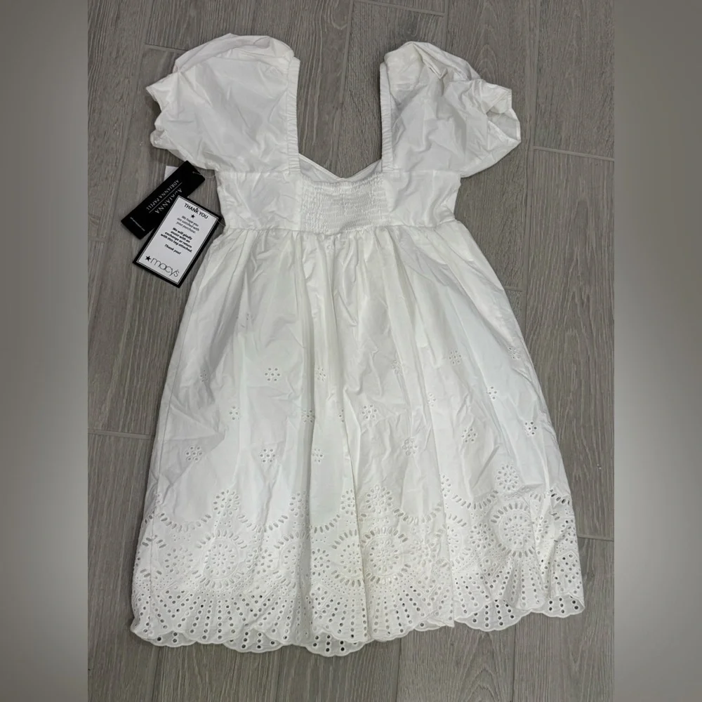 ADRIANNA PAPELL Cotton Eyelet Puff Sleeve Summer Dress NWT